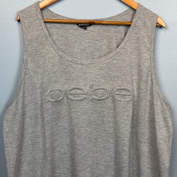 Bebe Sport Logo Embossed Gray Tank Plus 3X Scoop Neck Casual Gym Activewear - Picture 5 of 7